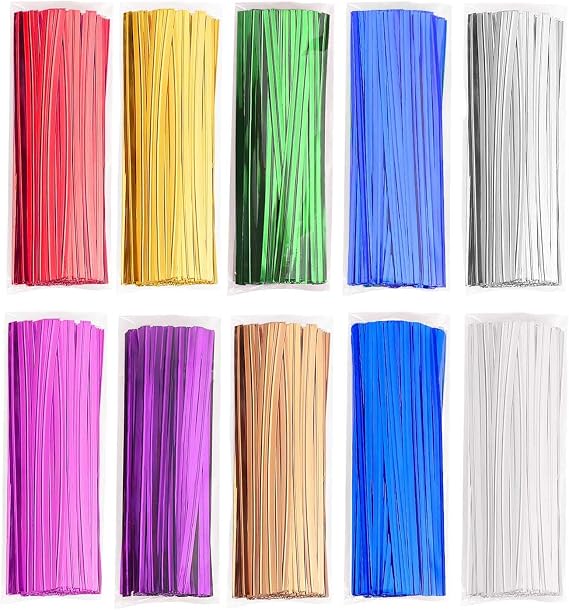 1000 Pcs Metallic Twist Ties 10 Colors Twist Tie 4" Bread Ties Twist Ties for Bags Foil Twist Ties Bag Ties Colorful Twist Ties for Party Gift Wrapping Bags Cellophane Treat Bags Bread Candy Bags