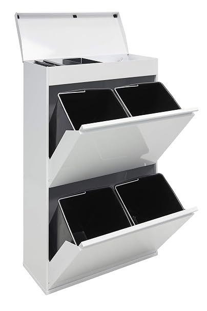 ARREGUI Top CR621-B Mülltrennsystem aus Stahl mit Aufbewahrungsbox mit Deckel 4 Fächer Mülleimer für die Küche 4x17 L (68 L) 4 Fach Abfalleimer Herausnehmbare Inneneimer mit Griff weiß