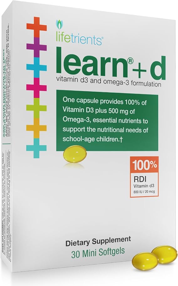 Lifetrients Learn+D Vitamin D3 & Omega-3 Formulation 30 Mini Softgels Children's Bone Health, Immune Support & Brain Nutrition