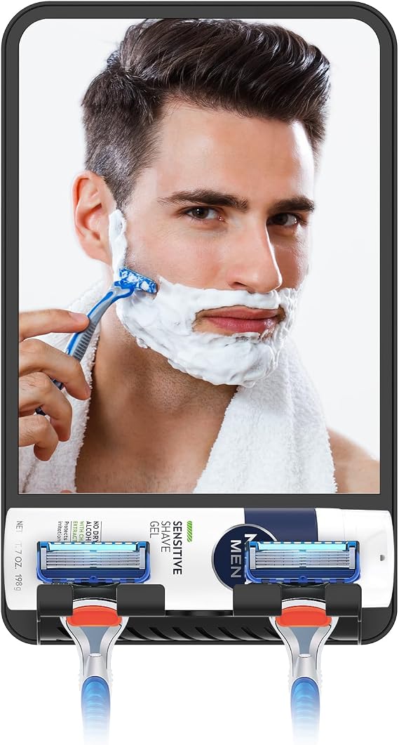 COSMIRROR Shower Mirror Fogless for Shaving, Anti Fog Mirror for Shower, Adjustable Shower Shave Mirror for Men, Large Shatterproof Fog Free Shaving Mirrors with Razor Holders, No Drilling