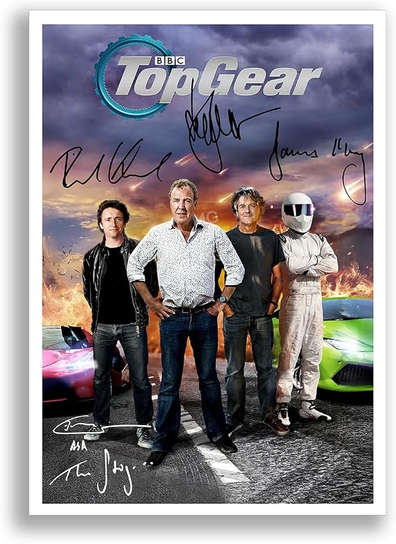 Top Gear Cast Signed Autograph A4 Poster Photo BBC TV Show Series Season Framed Memorabilia Gift Jeremy Clarkson Richard Hammond James May (Top Gear 2, A4 Poster Only)