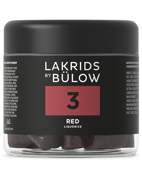 LAKRIDS BY BÜLOW - 3 - Red - 150g - Vegan Gourmet Licorice from Denmark - Gluten Free & No Gelatin - Tin Made from 100% Recycled PET