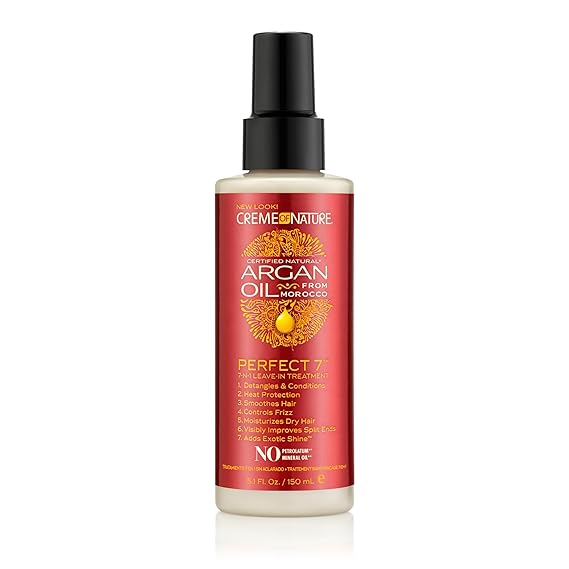 Creme of Nature Perfect 7TM Leave-In Treatment, 7-in-1 Spray For Frizz-Control, Protects From Heat and Detangles, Infused with Argan Oil, 5.1 fl oz
