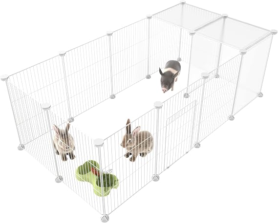 Pet Playpen, Small Animal Cage DIY Wire Fence with Door 15 Panels, White | Portable Yard Fence for Indoor or Outdoor, for Small Animal, Puppies, Kitties, Bunny, Guinea Pigs, Turtle