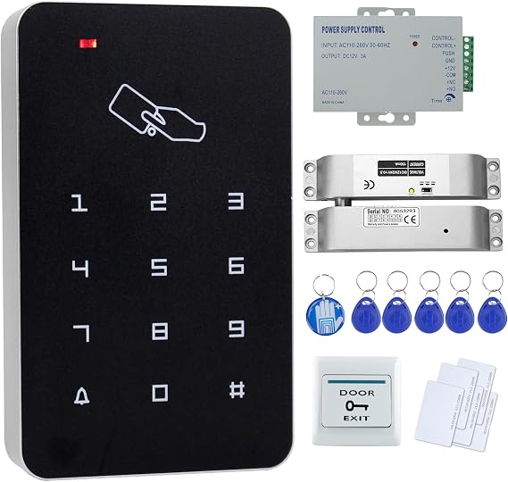 RFID Door Access Control System Keypad +NC Electric Drop Bolt Lock+Power Supply+Exit Button +10pcs Fobs/Cards