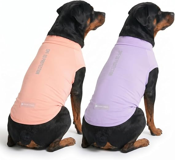 Spark Paws Sunblock Dog T-Shirt, SPF30 Protection, Lightweight Breathable Quick Dry for Dogs with Sensitive Skin - Purple & Peach (Set of 2) - 5XL