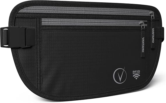 Vantamo Money Belt For Travel Hidden, RFID Protected Waist Wallet, Fits Passport & Phone with cover