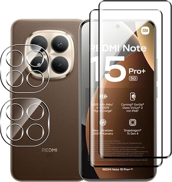 Fitudoos For Xiaomi Redmi Note 15 Pro+ / Redmi Note 15 Pro Plus 5G / Poco M8 Pro 5G Tempered Glass Screen Protector [2 Pieces]+Camera Lens Protector [2 Pieces], [9H Hardness].