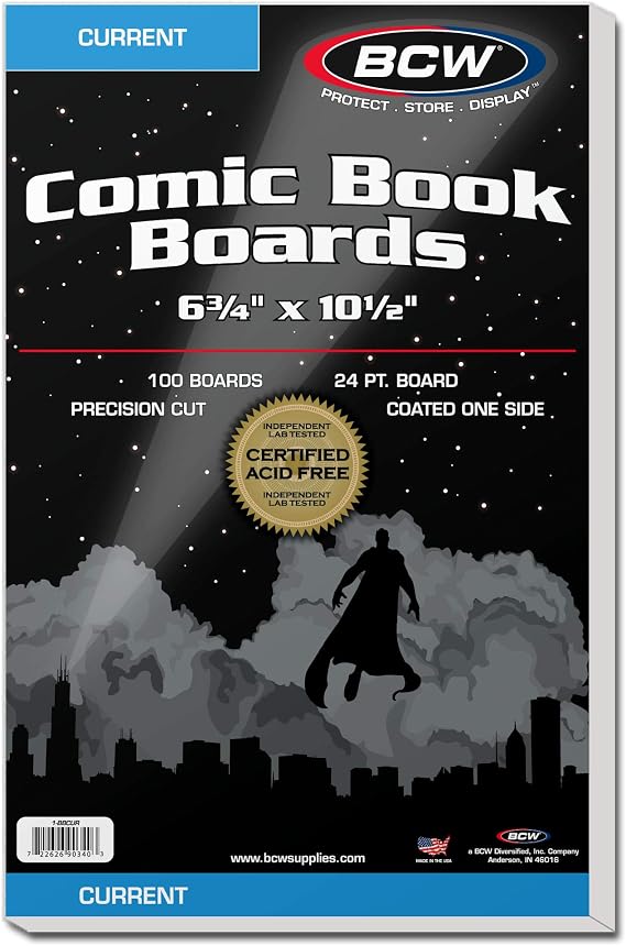 BCW Current Comic Backing Boards, 6.75 x 10.5 Inches, 24 Pt, 100 Count