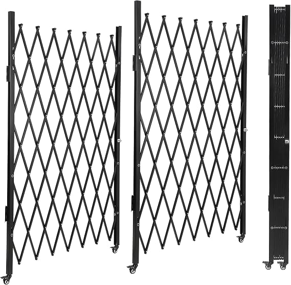 Double Folding Security Gate, 61" H x 122" W Flexible Expanding Gate | Security Folding Driveway Door Gate, Aluminum Security Gate, 360Rolling Barricade Gate, Scissor Gate, Black