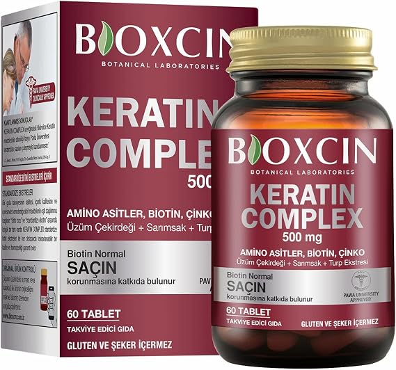 Bioxcin Keratin Complex Takviye Edici Gıda – 60 Tablet – Biotin, Çinko, Kolajen, Vitaminler ve Bitki Ekstraktları İçerikli – Saç, Cilt ve Tırnak Sağlığı İçin Destek
