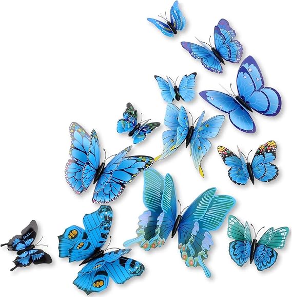 Mixed of 12PCS 3D Pink Butterfly Wall Stickers Decor Art Decorations (2*Blue)