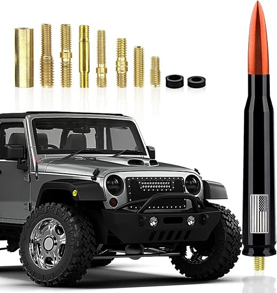 Ajxn 1 PC Car Truck Bullet Antenna, 5.4" Automobile Antenna Mast, Suitable for GM Chevy Silverado 1500 2500 3500 HD Avalanche GMC Sierra 1500 2500 3500 (American Flag Orange #110)