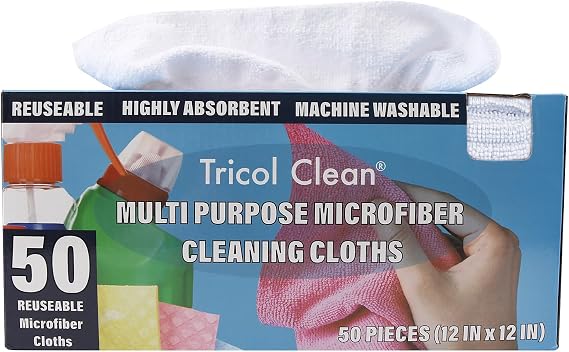 Tricol Clean 50PK Profesional Resuable Lint Free Microfiber Edgeless Cleaning Cloth Cleaning Rags,Absorbent Microfiber Wipes for Housekeeping, Car Cleaning(12 * 12 Inches) (white1)