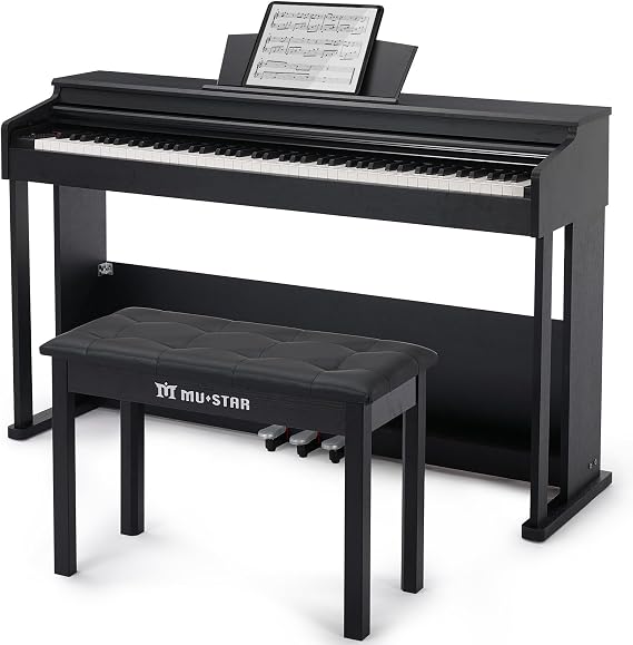 MUSTAR 88 Key Piano Keyboard Hammer Action Fully Weighted with Piano Bench | Digital Piano 88 Weighted Keys with Stool, Grand Piano Tone, 3-Pedal Unit, 800 Tones, 600 Rhythms, 80 Demo, USB/MIDI, Black