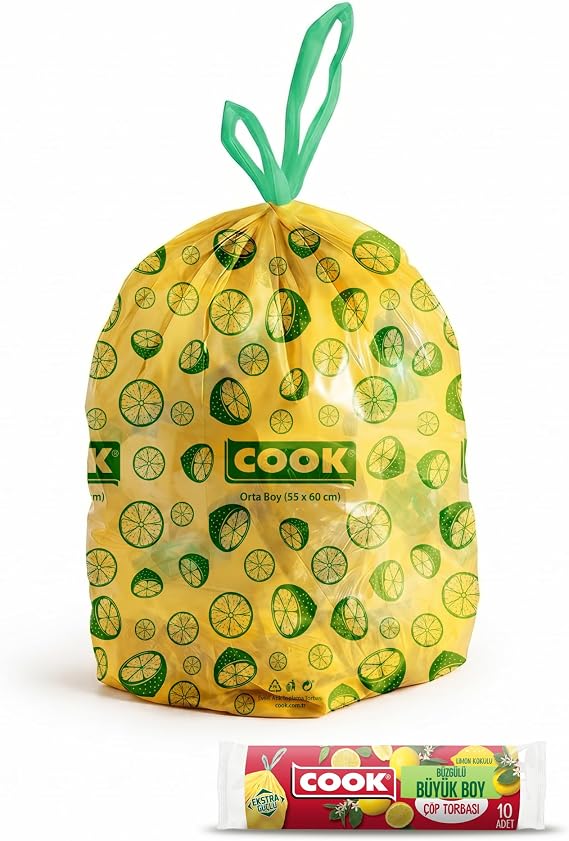 Cook Gathered Scented Garbage Bag, Large Size (Lemon) 65 x 70 cm (10 Pieces/Rolls)