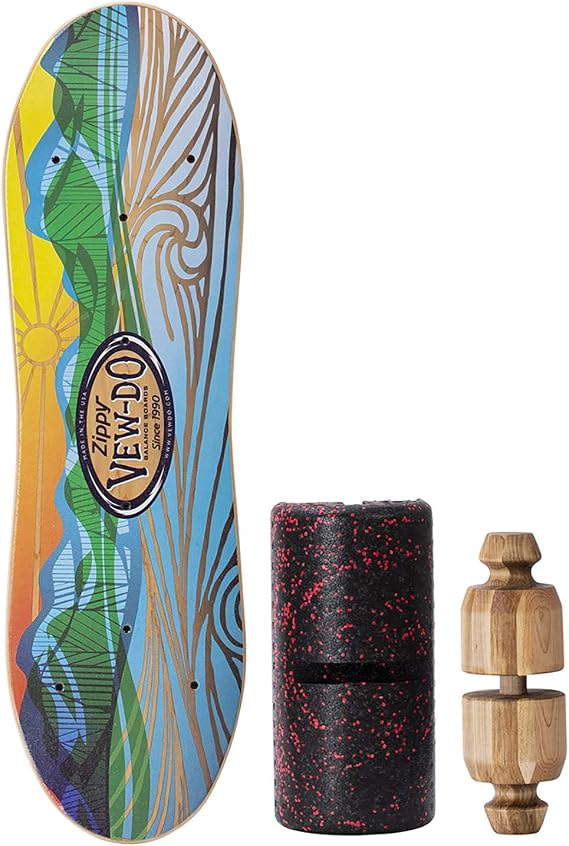 VEW-DO Zippy Maplewood Balance Board Ergonomic Training System with Solid Hardwood Knobbed Outrigger Roller - Fitness, Balance, Core Workout (Beginner to Intermediate)