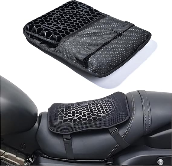 Motorcycle Gel Seat Cushion for Harley Davidson Street 750 2015-2020, Honeycomb Design, Breathable Seat Pad for Long Rides, Includes Mesh Cover & Elastic Straps
