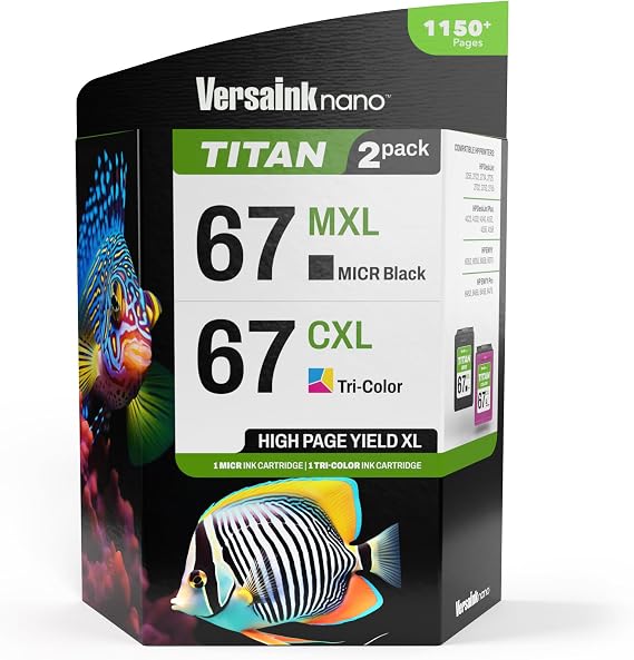 VersaInk-Nano 67 MXL Titan-Magnetic Black & Color 2-Pack - Replaces 67 and 67 XL, Works with DESKJET 2723,2734,2755,2855,4133,4155,4255, Envy 6055,6075,6455,6475