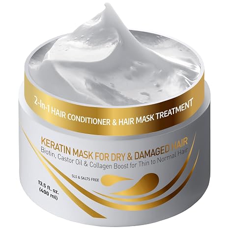 Vitamins Hair Mask Keratin Hair Treatment - Biotin Castor Oil Collagen Protein & Coconut Oil Deep Conditioner for Damaged Thin Dry Damaged Hair