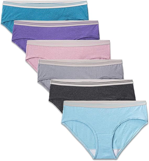 Fruit of the Loom Women's 6 Pack Heather Low-Rise Hipster Panties, Assorted Colors