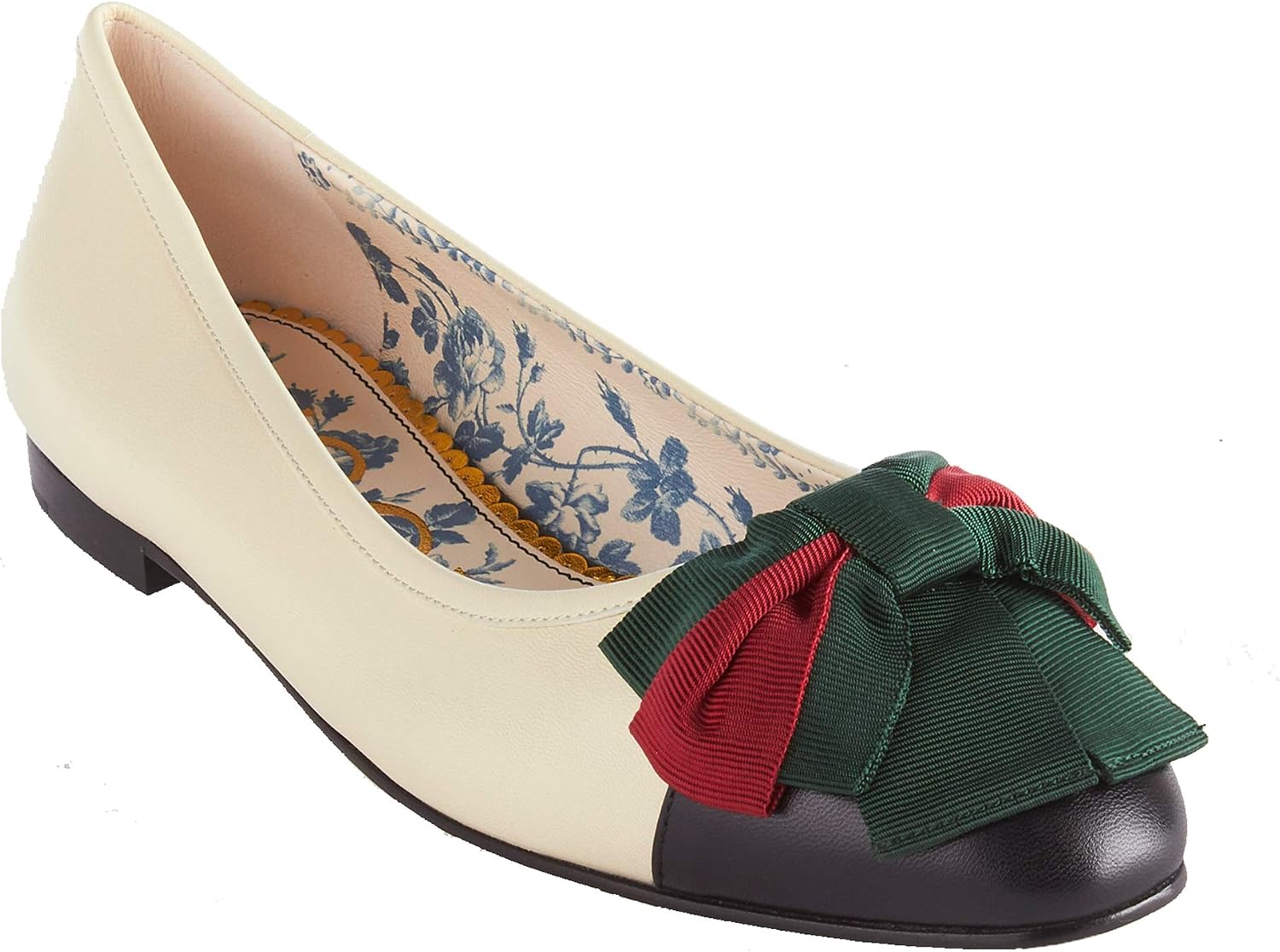 Gucci Womens Leather Web Bow Ballet Flat Shoes