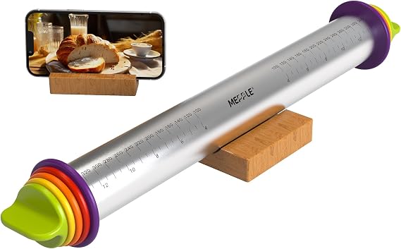 Rolling Pin with Thickness Rings,13.6''Dough Roller&Stand Fit Baking Dough