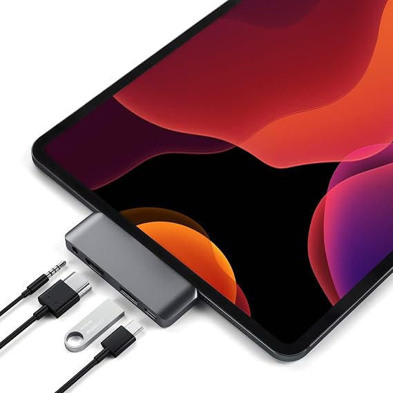 SATECHI Type-C Aluminium Mobile Pro Hub Adapter with USB-C PD Charging Function 4K HDMI USB 3.0 and 3.5 mm Audio Output – Compatible with 2020/2018 iPad Air iPad Pro Microsoft Surface Go and More PD 60W HDMI 4K@60Hz USB-A and 3.5mm audio port