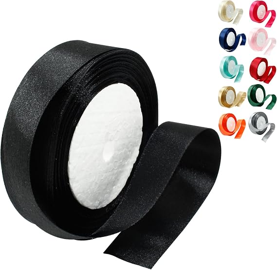 Black Satin Ribbon - 1 Inch x 25 Yards, Perfect for Wedding Bouquets, Gift Wrapping, Crafts & Sewing