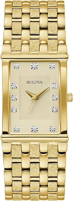 Bulova Men's Classic Gold Tone Stainless Steel 3-Hand Date Quartz Watch, Diamond Dial Style: 97F52