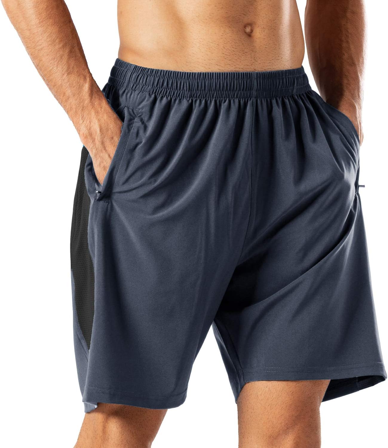 HMIYA Men's Sports Shorts Quick-Drying Shorts with Zip Pocket