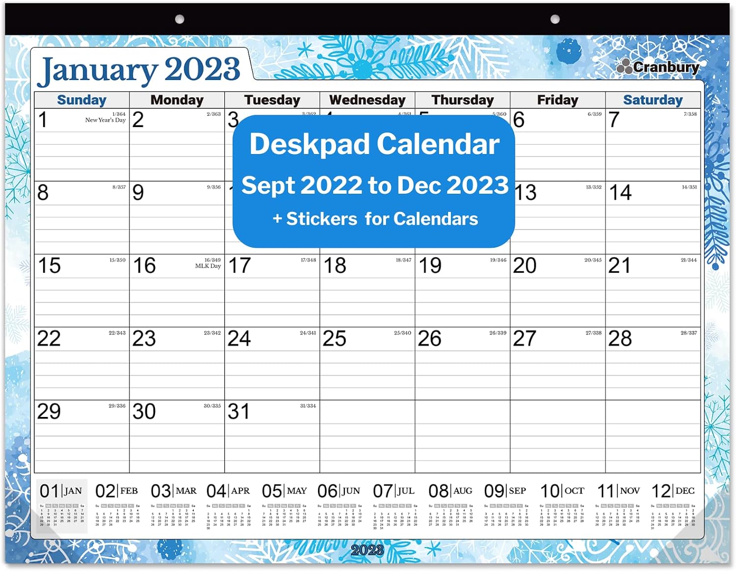 CRANBURY Large Deskpad Calendar 2022-2023 - Seasons 17x22", Use Now to December 2023, Big Calendar 22x17" Large Desk Pad Calendar or Large Wall Calendar, Colorful Monthly Designs, Includes Stickers