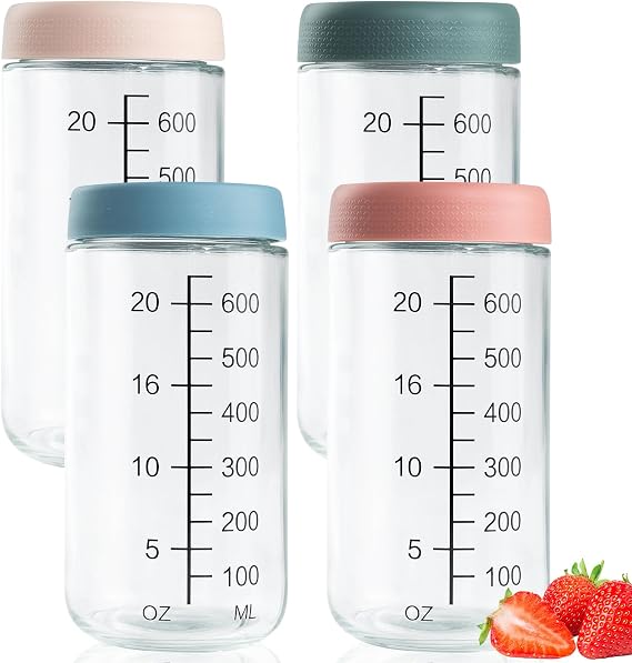 4 Pack Overnight Oats Jar,750ml Overnight Oats Container | with Lid Airtight Containers with Measurement Marks for Overnight Oats, Spices, Sauces, Fruit Salad, Cereal, Yogurt & Snacks