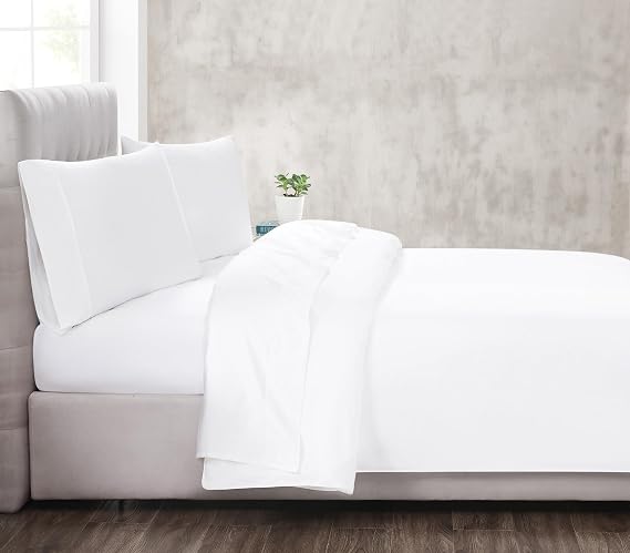 Christian Siriano NY - 300 TC Full 4 Piece Sheet and Pillowcase Set - Cotton Sateen Collection - White