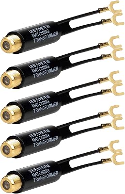 Ancable 5-Pack Gold Plated - 75 Ohm to 300 Ohm Adapter - UHFVHFFM Balun Transformer Converter Adapters with F Female Jack for TV, Radio, Coax Antenna