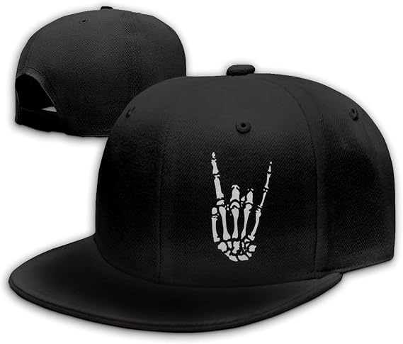 Cool Rock Roll Skeleton Hand Flat Bill Hats Snapback Hat Baseball Cap Black | Snapback Hats,for Men,Adjustable,Flat Brim,Trucker Hat,Skull,Baseball Hats