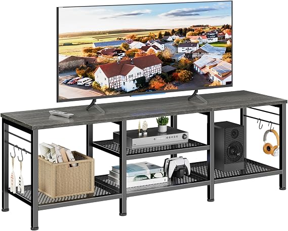 Furologee 55 Inch TV Stand, Entertainment Center with Shelves, Black Oak