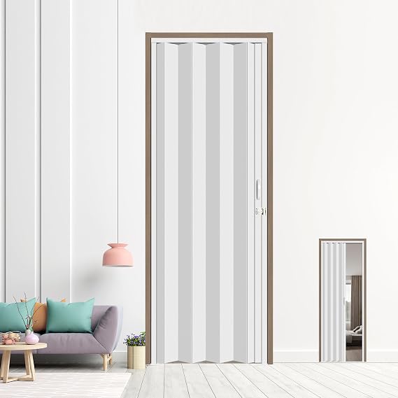 30X79in Double-Layer PVC Interior Accordion Closet Door, White | Space-saving folding design for small openings, Lightweight accordion door with two-sided handle, Latch, No floor track