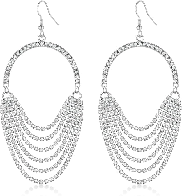 Crystal Chandelier Drop Earrings, Red Rhinestone Cascade, Silver-Tone Metal, Multi-Layer Design
