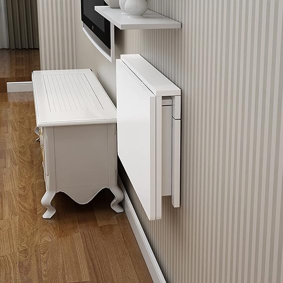 Wall Mounted Folding Drop Leaf Table - White Wood Corner Desk for Small SpacesCompact Computer Workstation & Bedside Gaming TableAdjustable 60-120cm