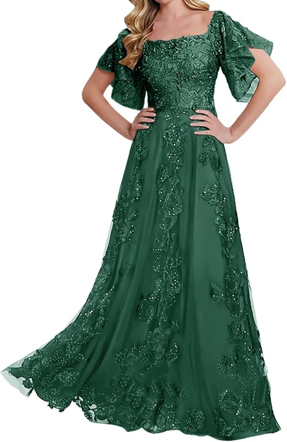 JAEDEN Mother of The Bride Dresses Long 2026 - Lace Sleeves Mother Groom Dresses for Wedding Dark Green
