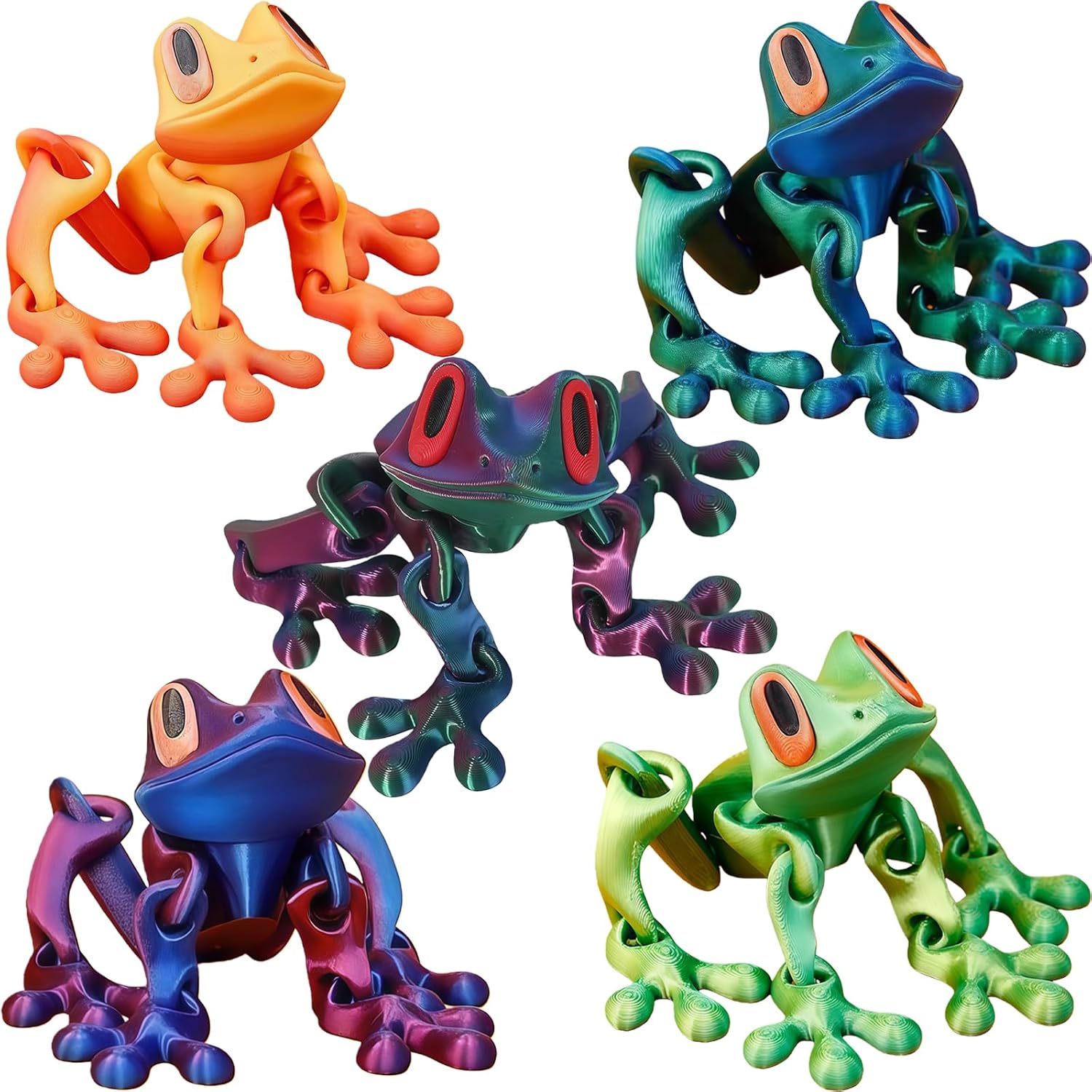 AYNKH 5 pcs 3D Printed Magnetic Frog Fridge Magnets, Cartoon-like Magnetic Frog Refrigerator With Movable Joints,Suitable For Home Desktop Decoration