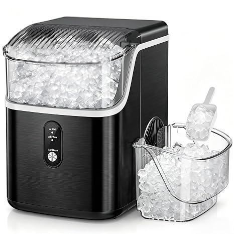 Antarctic Star Nugget Ice Makers Countertop, Pebble Ice Machine with Chewable Pellet Ice, 35Lbs/24H, Self-Cleaning, Sonic Ice, One-Click Operation, for Kitchen,Office Stainless Steel Black