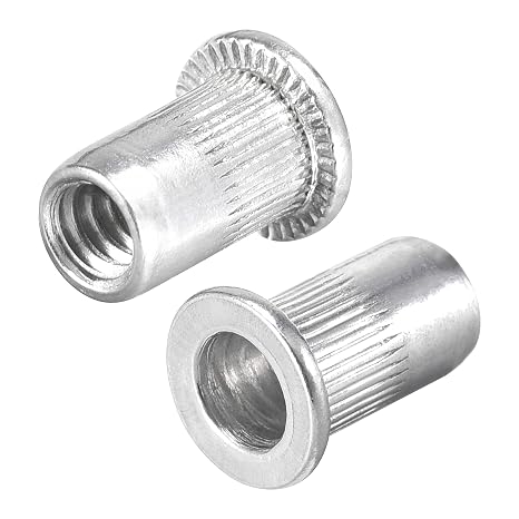 uxcell #6-32 Rivet Nuts Aluminium Alloy Knurled Flat Head Threaded Insert Nut Silver 25pcs