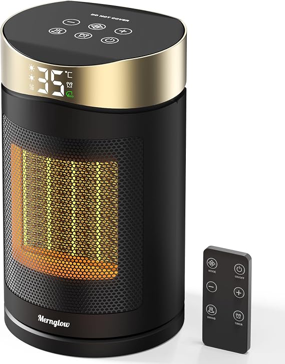 Electric Heater 1500W, Portable PTC Ceramic Fan Heater With Thermostat, 4Modes with ECO-Mode,12HTimer, 70°Oscillating, Overheat & Tip-Over Protection, Quiet Space Heater for Home & Office Use