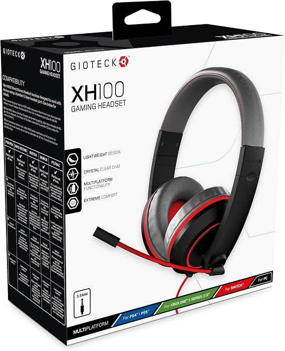 Gioteck XH100S Stereo Headset for Nintendo Switch, PS5, PS4, Xbox Series S/X, PC, Mobile - Red