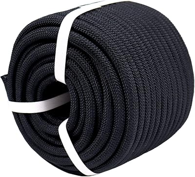 Braided Polyester Arborist Rope 38 inch X 50 feet High Strength Bull Rope for Tree Work Truck Securing Camping Swing, Black