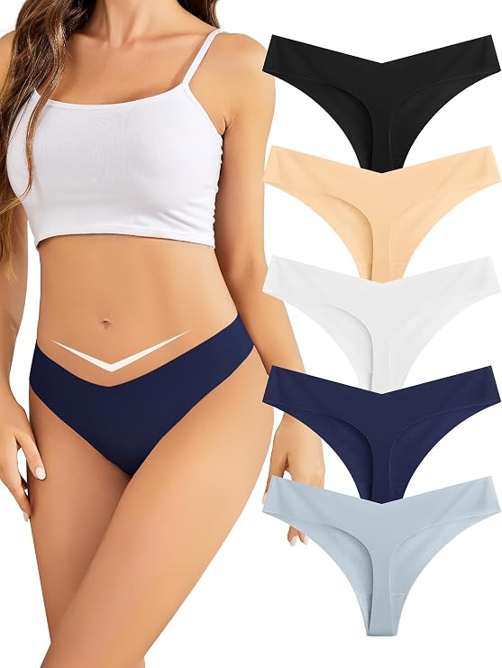 voenxe Seamless Women Thongs,No Show Ladies Gym Comfy Invisible Underwear