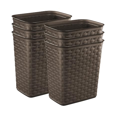 Sterilite 3.4 Gallon Weave Wastebasket, Open Decor Trash Can, Brown, 6 Pack