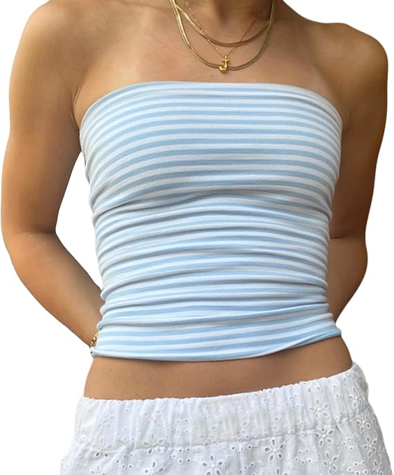 Women Y2k Tube Top Floral Print Bandeau Top Strapless Summer Slim Fit Crop Top Aesthetic Clothes